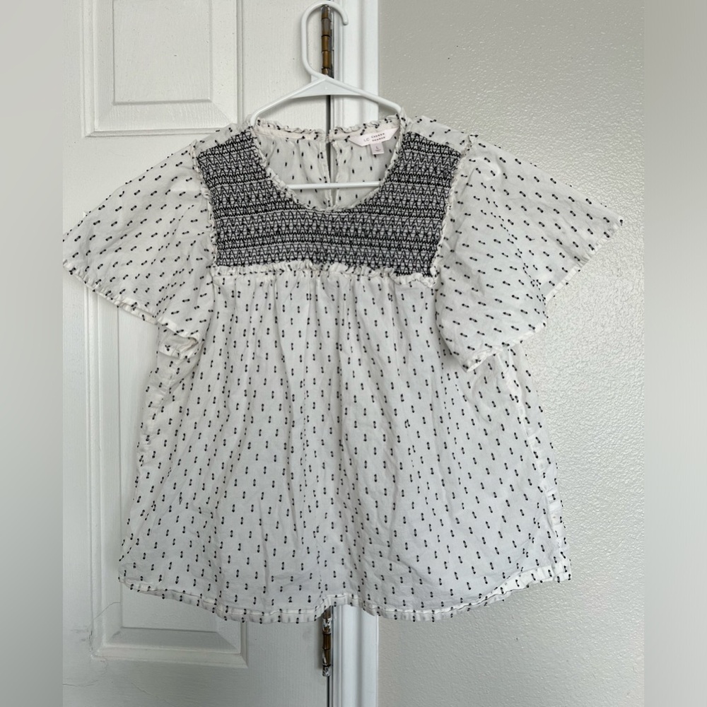 Lauren Conrad Puff Sleeve Smock Yoke Top Dash Pattern Cottagecore Peasant Top